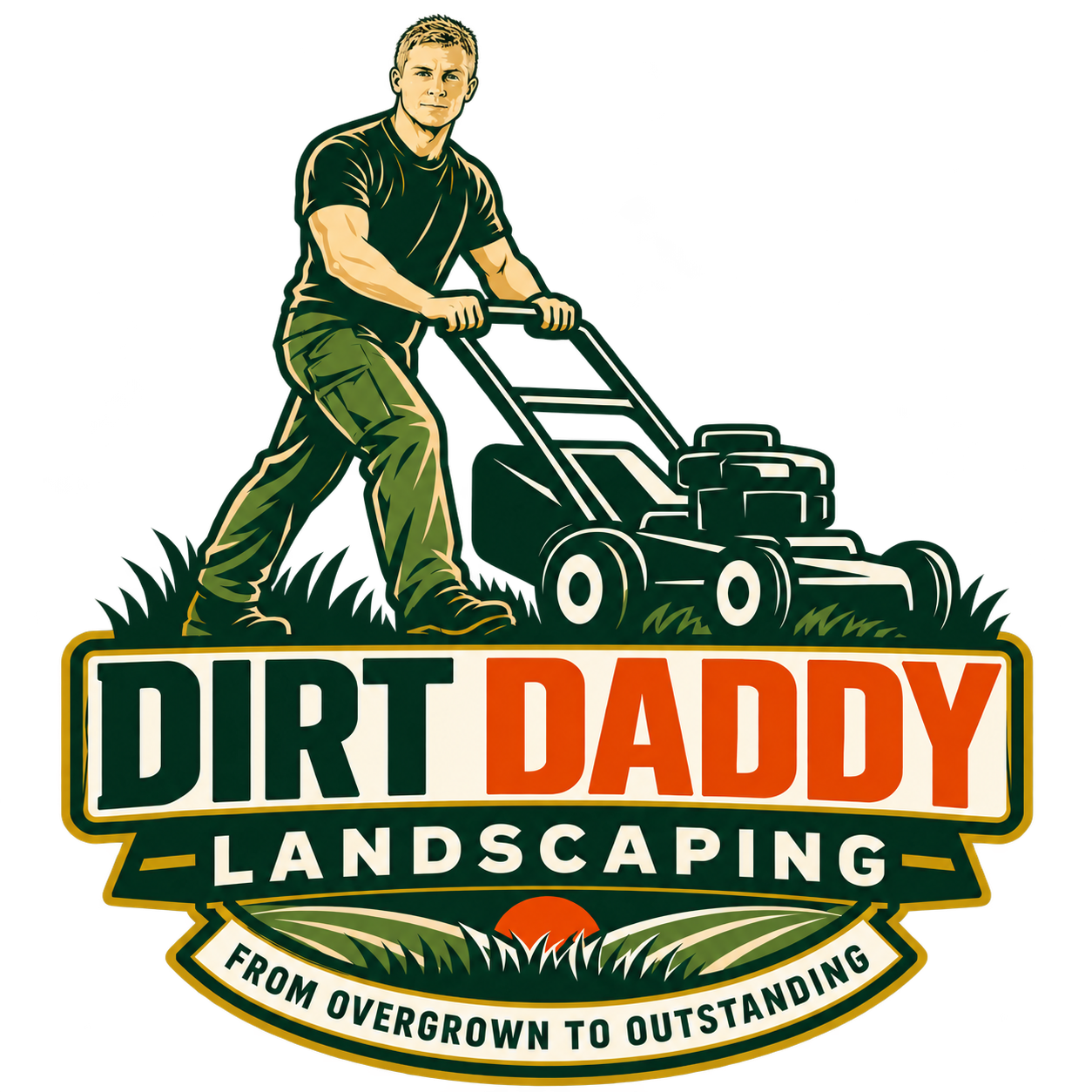 Dirt Daddy Landscaping: Adam pushing a mower